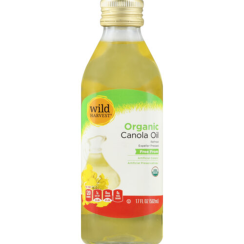 Refined. Expeller pressed. Free from: artificial colors. Artificial preservatives. Per 1 Tbsp: 120 calories; 1 g sat fat (5% DV); 0 mg sodium (0% DV); 0 g total sugars. Gluten free. USDA Organic. Certified by Natural Food Certifiers. To learn more about Wild Harvest products, including our full line of organic products, and for recipes, please visit www.mywildharvest.com. 877-932-7948, mywildharvest.com. Product of the Netherlands, Switzerland, and USA.