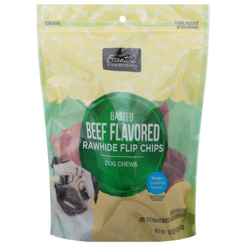 Essential Everyday Dog Chews, Basted, Beef Flavored, Rawhide Flip Chips