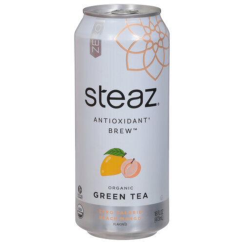 Steaz Green Tea, Organic, Zero Calorie, Peach Mango Flavored, Antioxidant Brew