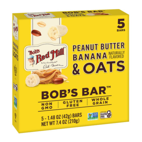 Bob's Red Mill Bob's Bar Recapture the simple nourishment of childhood with our Peanut Butter Banana & Oats Bob’s Bar (without getting your hands gooey).