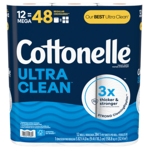 Cottonelle Ultra Clean Toilet Paper, 1-Ply, Mega