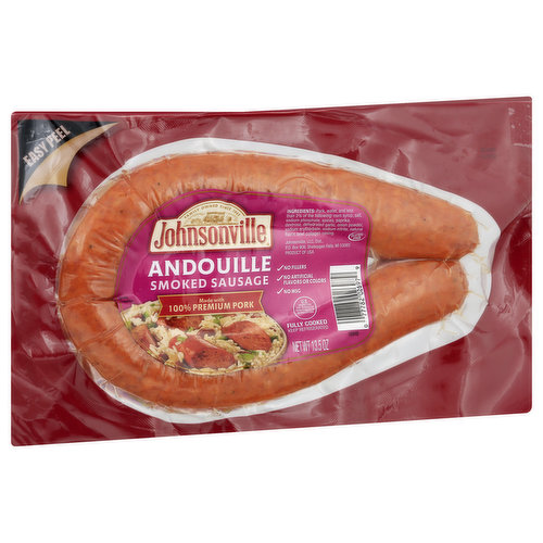 Made with 100% premium pork. No artificial flavors or colors. Gluten free. No fillers. No MSG. Fully cooked. Easy peel. Family owned since 1945. U.S Inspected and passed by Department of Agriculture. Johnsonville.com. Find great tasting recipes at Johnsonville.com. Questions or Comments? Keep package for reference. Call: 1-888-556-2728. Product of USA.