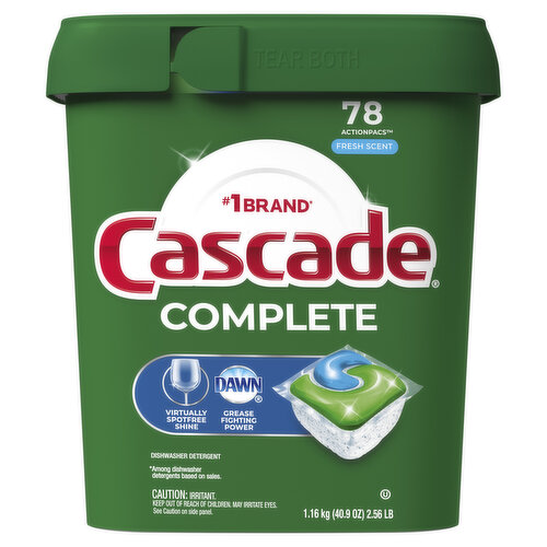 Cascade Complete ActionPacs, Dishwasher Detergent Pods, Fresh, 78 Count