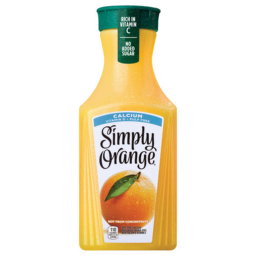 For Simply Orange Pulp Free with Calcium & Vitamin D, we carefully select real, ripe oranges and turn them into a deliciously simple pulp-free orange juice. Not from concentrate and never frozen, with a deliciously fresh-squeezed taste.
Simple ingredients and the Simply Fresh Taste Guarantee make for a refreshing, non-GMO orange juice you can enjoy with breakfast, lunch or any time in between. Simply Orange is 100% pure-squeezed pasteurized orange juiceeverything you love with the addition of calcium and vitamin D alongside the naturally occurring vitamin C.
With Simply Orange Pulp Free with Calcium & Vitamin D, the difference is clear. Because with Simply, theres nothing to hide.