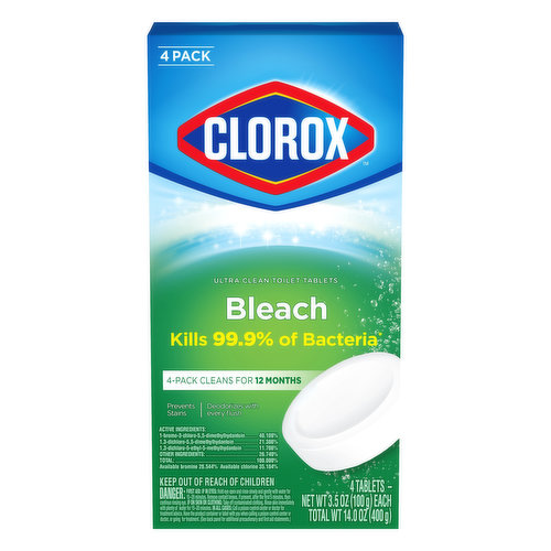 Clorox Toilet Tablets, Ultra Clean, Bleach, 4 Pack