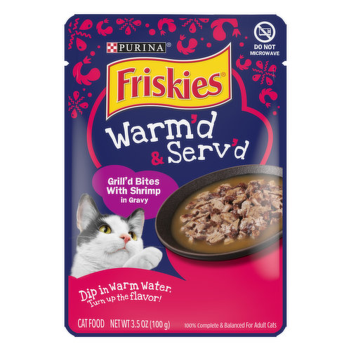 Friskies Warm'd & Serv'd Cat Food, Grill'd Bites with Salmon in Gravy