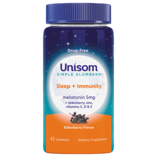 Unisom Simple Slumbers Melatonin, 5 mg, Sleep + Immunity, Elderberry Flavor, Gummies