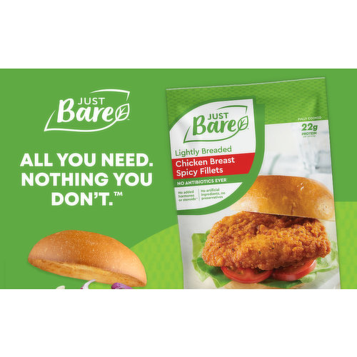 Just Bare Lightly Breaded Spicy Chicken Breast Fillets - Frozen - 24oz