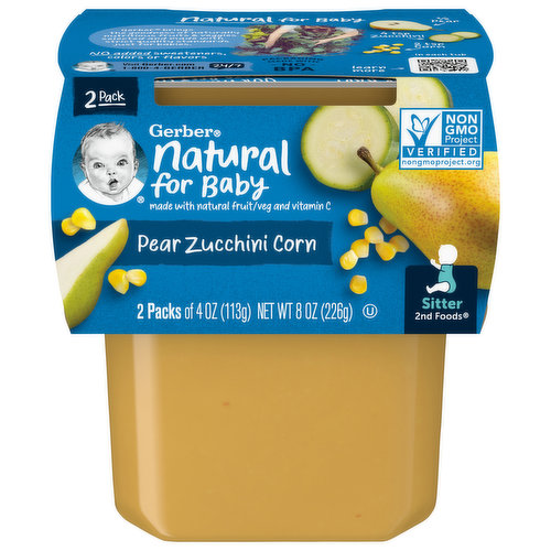 Gerber Natural for Baby Pear Zucchini Corn, 2 Pack