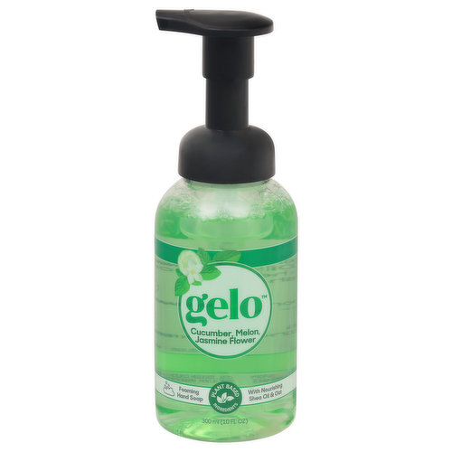 Plant based nourishing shea oil & oat. Plant based ingredients. SLS free. What’s Inside: Made with gentle cleansers and nourishing Shea Oil & Oat, Gelo hand soap helps to soothe and replenish skin. Refill & Reuse: This bottle is our version of a hand-me-down - It’s made to last, Pair it with Gelo Refill Pods for a clean that’s good for your hands and the planet. Biodegradable. Paraben free.  www.geloproducts.com. Never tested on animals.
