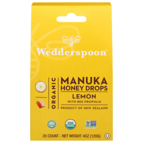 Wedderspoon Manuka Honey Drops, Organic, Lemon with Bee Propolis