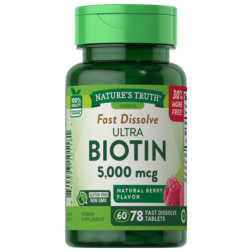 Nature's Truth Biotin, Ultra, 5000 mcg, Fast Dissolve Tablets, Berry Flavor