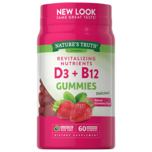 Nature's Truth Vitamin D3 + B12, Vegetarian Gummies, Natural Strawberry Flavor
