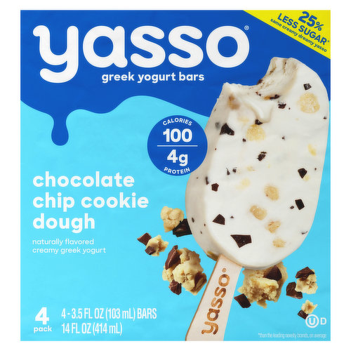 Yasso Yogurt Bars, Greek, Chocolate Chip Cookie Dough, 4 Pack