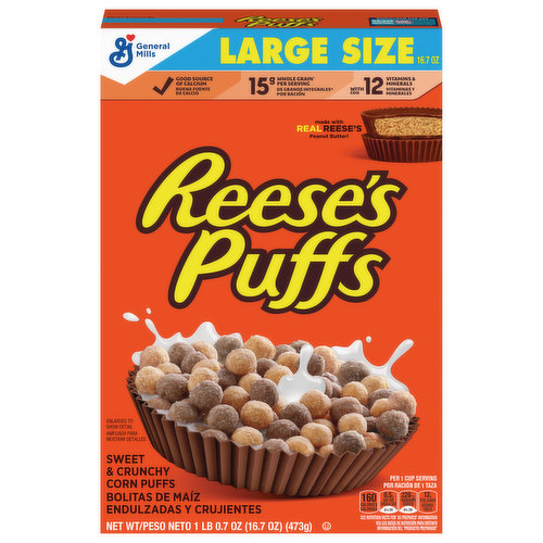 Reese's Puffs Corn Puffs, Sweet & Crunchy, Large Size