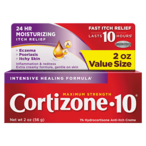 24 hr moisturizing. Eczema. Psoriasis. Itchy skin. Inflammation & redness. Extra creamy formula, gentle on skin. Lasts 10 hours (When used as directed). No.1 itch medicine (Refers to the ingredient hydrocortisone) doctor recommend. Intensive healing formula (Contains 7 healing moisturizers and vitamins A, C & E). Anti-Itch creme with antioxidants and chamomile. Sanofi Consumer Healthcare.