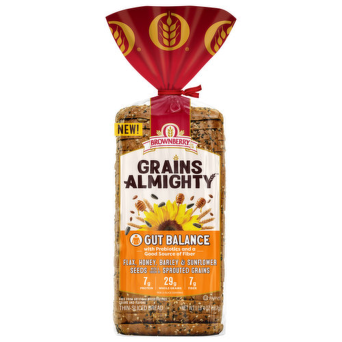 Brownberry Grains Almighty Bread, Gut Balance, Thin-Sliced