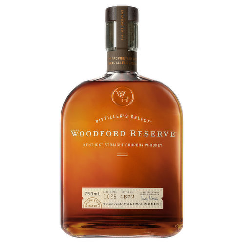 Woodford Reserve is built around flavor. The art of making fine bourbon first took place on the site of the Woodford Reserve Distillery, a National Historic Landmark, in 1812. The perfectly balanced taste of our Kentucky Straight Bourbon Whiskey is composed of more than 200 detectable flavor notes, from bold grain and wood, to sweet aromatics, spice, and fruit & floral notes. 45.2% alc/vol (90.4 Proof).