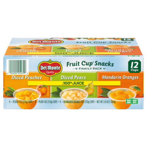 Del Monte Fruit Cup Snacks, Assorted, Family Pack