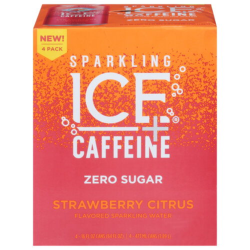 Sparkling Ice +Caffeine Sparkling Water, Zero Sugar, Strawberry Citrus Flavored, 4 Pack