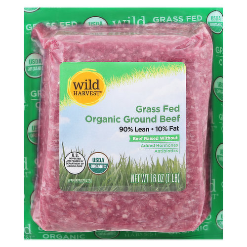 Wild Harvest Ground Beef, Organic, 90%/10%, Grass Fed