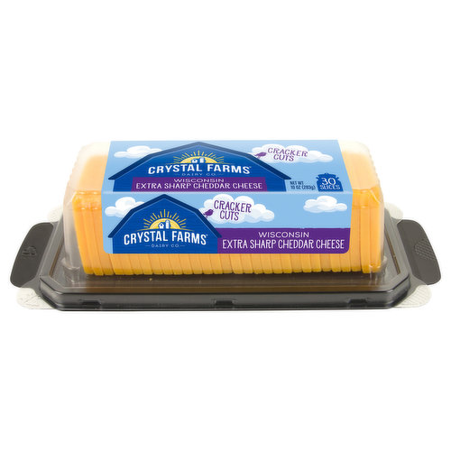 Crystal Farms Cheese Slices, Extra Sharp Cheddar, Wisconsin, Cracker Cuts