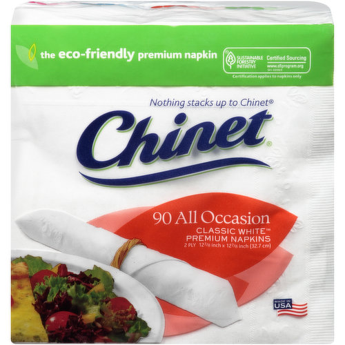 Chinet Classic White All Occasion napkins are pre-folded with premium two-ply design that make them extra absorbent as well as thick & soft.