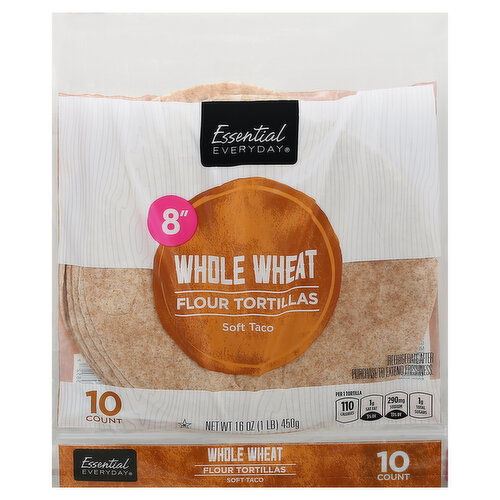 Essential Everyday Flour Tortillas, Whole Wheat, Soft Taco, 8 Inch