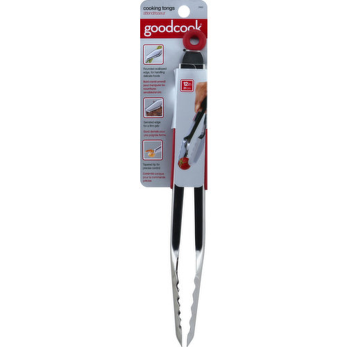 31 cm. Rounded scalloped edge, for handling delicate foods. Serrated edge for a firm grip. Tapered tip for precise control. Stainless steel. Locks closed for convenient storage. Hand wash recommended. Warranty: 100% satisfaction guarantee. This product is warranted to be free from defects, unless damaged by misuse. If it fails to meet your complete satisfaction. Please return it with proof of purchase to the address below and we will gladly replace it for free or send you an equivalent item. This warranty does not affect your statutory rights. www.goodcook.com. Made in China.