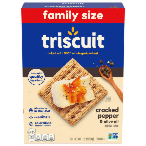 TRISCUIT Cracked Pepper & Olive Oil Whole Grain Wheat Crackers, Family Size