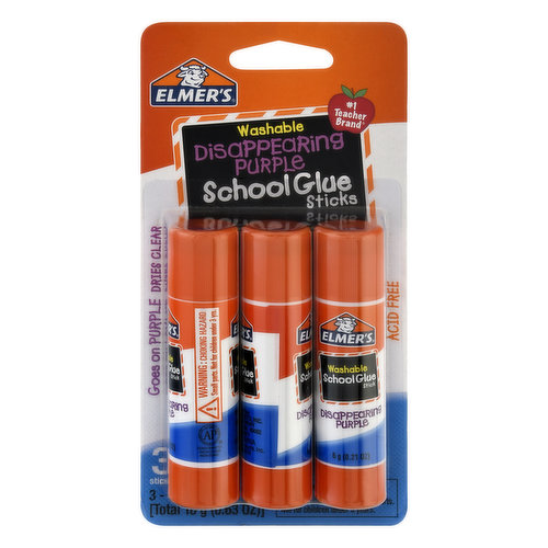 Elmer's School Glue Sticks, Disappearing Purple, Washable