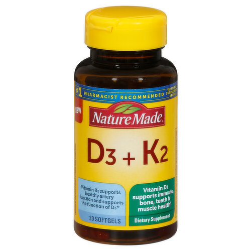 Nature Made Vitamins D3 + K2, Softgels