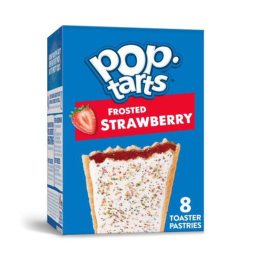 Pop-Tarts Frosted Strawberry toaster pastries are a delicious treat to look forward to any time of day. Includes one, 13.5-ounce box containing 8 Frosted Strawberry Pop-Tarts. Jump-start your day with a sweet and decadent blast of gooey, strawberry-flavored filling encased in a pastry crust, topped with yummy frosting and crunchy sprinkles. They’re a quick anytime snack for the whole family; Pop-Tarts toaster pastries are an ideal companion for lunchboxes, after-school snacks, and busy, on-the-go moments. Not just for mornings, the versatile deliciousness of Pop-Tarts fits into your lifestyle just about anywhere there's time for a snack. Store them in your desk drawer for a pick-me-up at the office, keep them on hand in your pantry, or in the car for a satisfying snack on the road. These toaster pastries are a welcome addition to care packages and gift baskets. Just pop them in your toaster for a crisp, warm crust, heat them in the microwave, or enjoy them straight out of the foil with a glass of ice-cold milk.