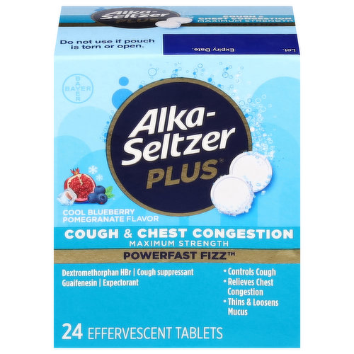 Alka-Seltzer Plus PowerFast Fizz Cough & Chest Congestion, Maximum Strength, Cool Blueberry Pomegranate Flavor