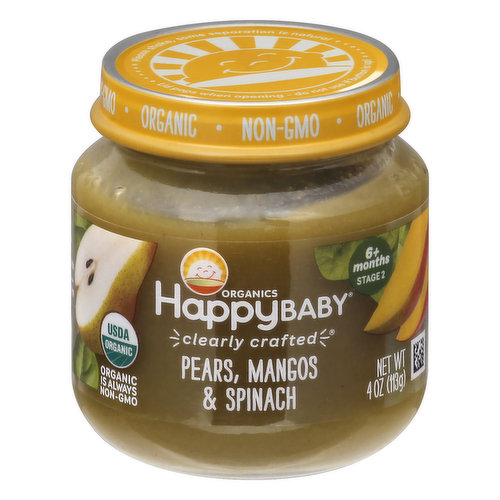 HappyBaby Pears, Mangos & Spinach, Stage 2 (6+ Months)