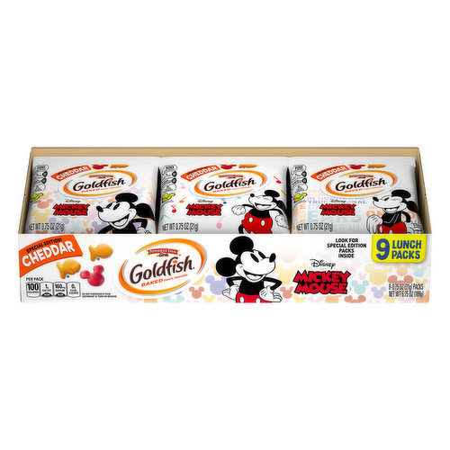 Goldfish Baked Snack Crackers, Cheddar, Mickey Mouse, 9 Lunch Packs