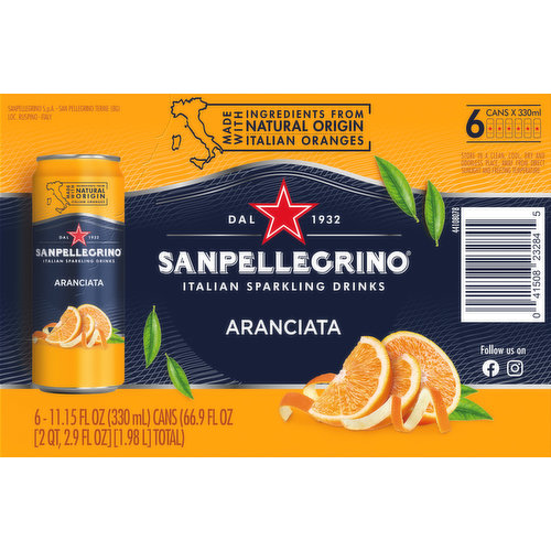 San Pellegrino Sparkling Fruit Beverage Aranciata 330 Ml 6 Cans