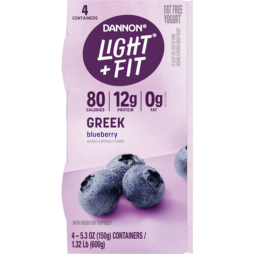 Dannon Light + Fit Yogurt, Fat Free, Blueberry, Greek