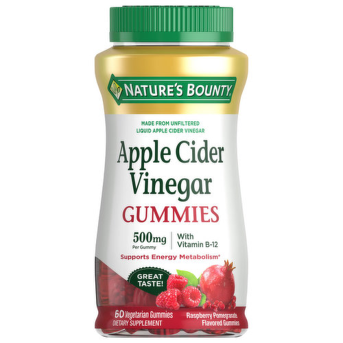 Nature's Bounty Apple Cider Vinegar, 500 mg, Gummies, Raspberry Pomegranate