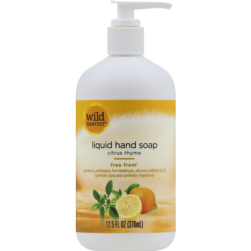 Free from (Not intentionally added to product. Some elements are naturally occurring; therefore, trace amounts may be possible) parabens, phthalates, formaldehyde, silicone, sulfates (SLS), synthetic dyes and synthetic fragrances. Live free with wild harvest. Wild harvest liquid hand soap contains cleansing plant-based surfactants and moisturizing ingredients such as vegetable glycerin and aloe to leave hands feeling clean and refreshed. This product contains naturally derived ingredients and may vary in color over time. Color variation will not affect the quality or performance of this product. 100% quality guaranteed. Like it or let us make it right. That’s our quality promise. Not tested on animals. To learn more about Wild harvest products, including our full line of organic products, please visit www.mywildharvest.com.