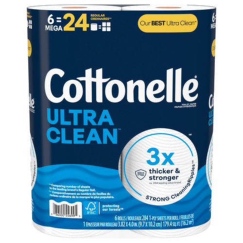 Cottonelle Ultra Clean Toilet Paper, Mega Rolls, 1-Ply