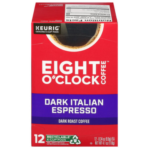 Eight O'Clock Coffee Coffee, Dark Roast, Dark Italian Espresso, K-Cup Pods