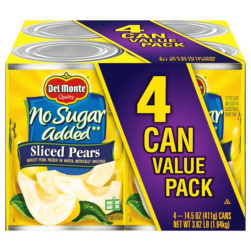 Del Monte Sliced Pears, No Sugar Added, Value Pack