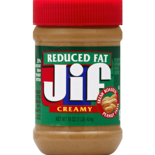 25% less fat than peanut butter. 60% peanuts. Look for flavor seal. Fresh roasted peanut taste. See nutrition information for fat content. 190 calories per 2 tbsp. Contains 12 g fat per serving compared to 16 g in peanut butter. Questions? Comments? Call toll-free 1-800-283-8915. Gluten free. Contains no preservatives. No refrigeration required. This package is recyclable. However, recycling programs for this package may not exist in your area.
