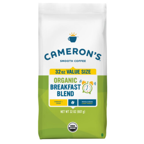 Cameron's Coffee Bag, Organic, Breakfast Blend Light Roast Whole Bean