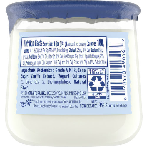 Oui by Yoplait Vanilla Gluten-Free French-Style Whole Milk Yogurt Jar