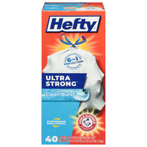 Hefty Tall Kitchen Bags, Ultra Strong, Drawstring, Clean Burst, 13 Gallon