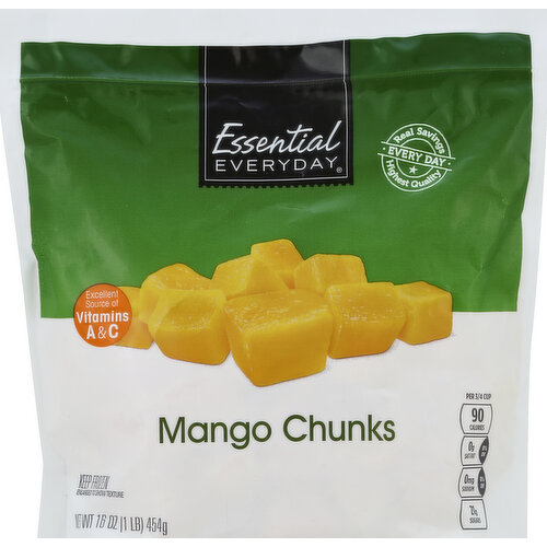 Excellent source of vitamins A & C. Per 3/4 Cup: 90 calories; 0 g sat fat (0% DV); 0 mg sodium (0% DV); 21 g sugars. Real savings. Highest quality. Every day. Resealable. Great products at a price you'll love - that's Essential Everyday. Our goal is to provide the products your family wants, at a substantial savings versus comparable brands. We're so confident that you'll love Essential Everyday, we stand behind our products with a 100% satisfaction guarantee. For recipes, visit www.essentialeveryday.com. If you're not completely satisfied with this product, please contact us at www.essentialeveryday.com or 1-877-932-7948. Fruit & veggies - more matters. Product of Peru.