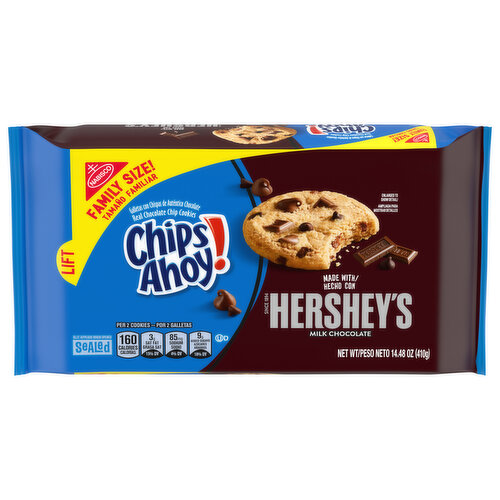 Chips Ahoy! Cookies, Hersheys Milk Chocolate, Family Size