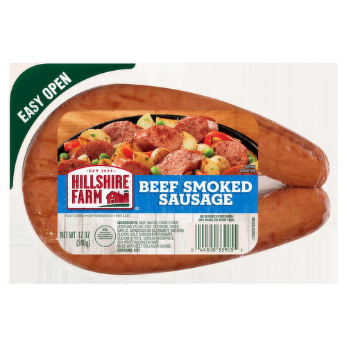 Handcrafted with natural spices and only our finest cuts of meat, Hillshire Farm Beef Smoked Sausage is the delicious answer to weeknight family dinners. Fully cooked and ready to eat in minutes, our flavorful smoked sausage delivers farmhouse quality. Just heat and eat this delicious smoked beef sausage. From soups to stews, it’s an instant family favorite.